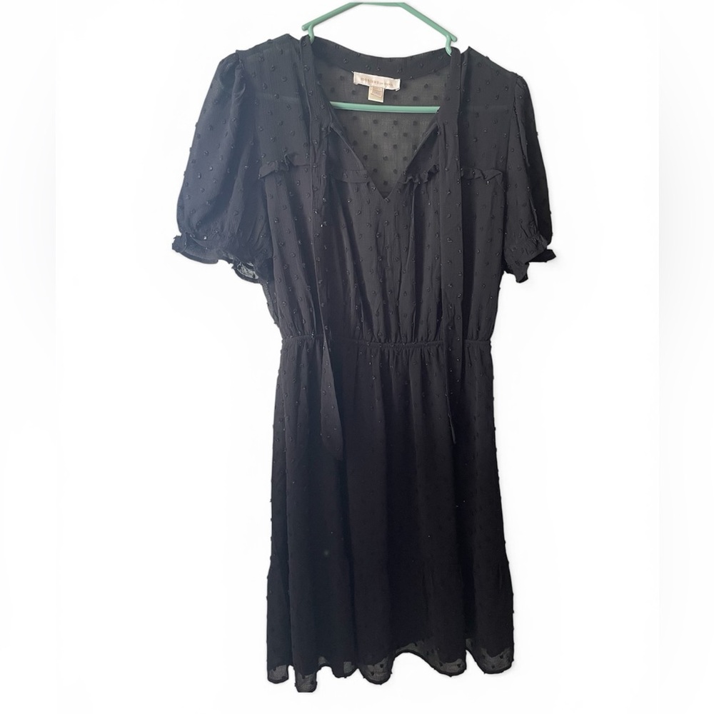 Monteau Black Swiss Dot V-Neck Midi Dress